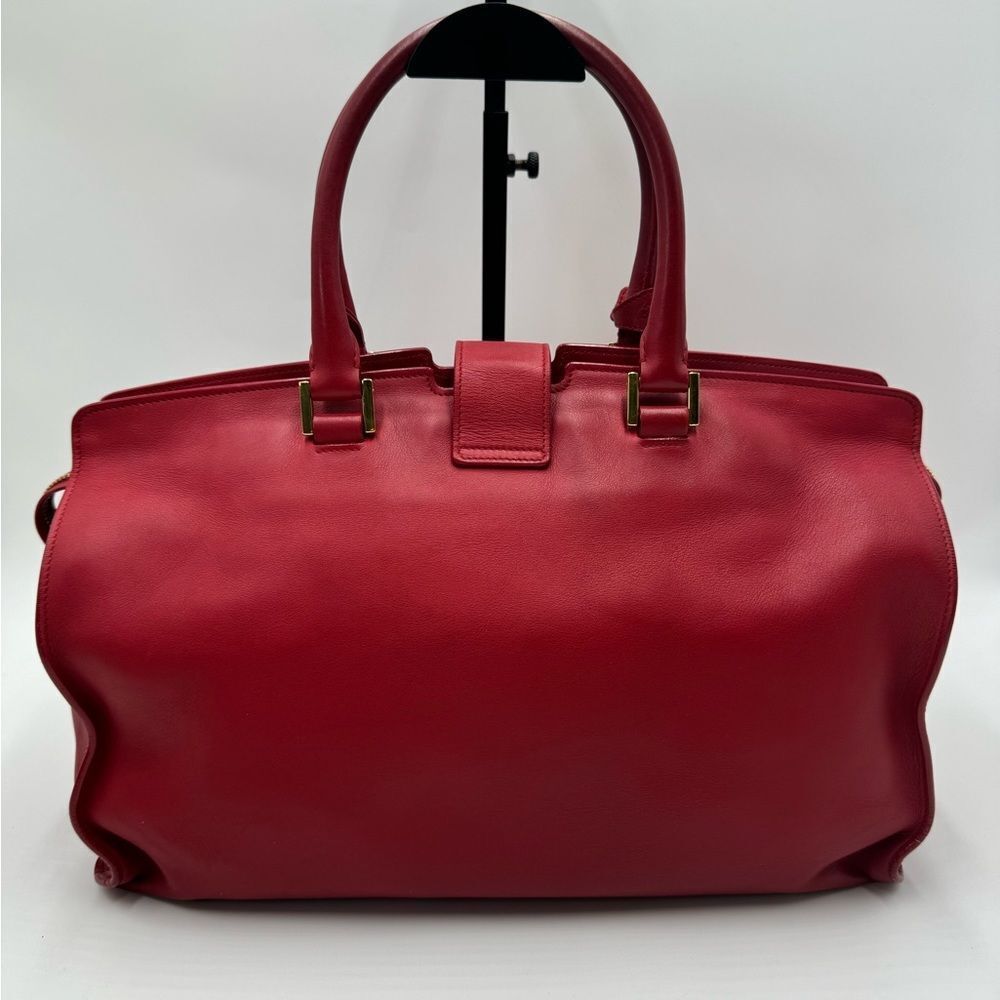 Saint Laurent Large Ligne Y Cabas Soft Red Leather Chyc Sac Tote Bag Satchel - Picture 4 of 16